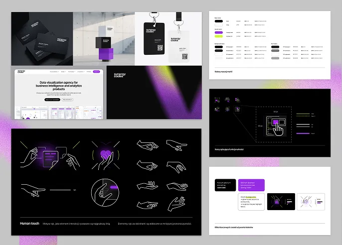 Synergy Codes brand redesign: business cards, stationery, icon system and hand illustrations